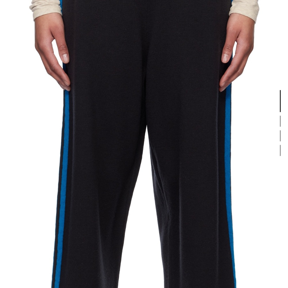 Cordera Wool Black and Blue Cropped Track Pants with Side Stripes